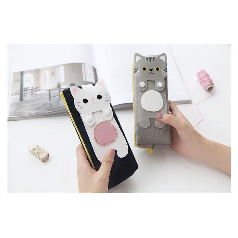 Korean Student Creative Cat Tabby Cat White Cat Leather Three-dimensional Canvas Pencil Case Pencil Case Storage Bag NP-H7TIM-101 - CHL-STORE 
