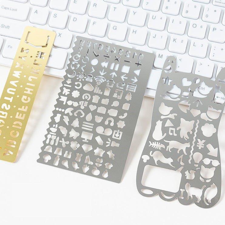 Metal Silver Multifunctional Drawing Template Ruler NP-090038 - CHL-STORE 