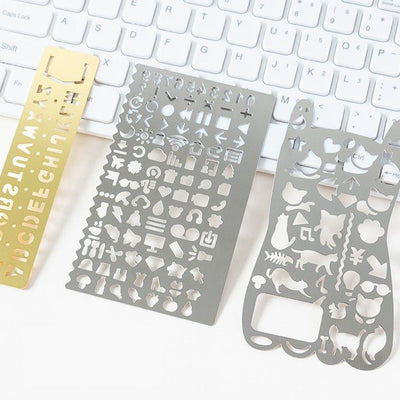 Metal Silver Multifunctional Drawing Template Ruler NP-090038 - CHL-STORE 