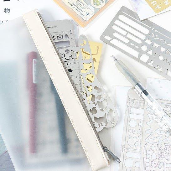 Metal Silver Multifunctional Drawing Template Ruler NP-090038 - CHL-STORE 