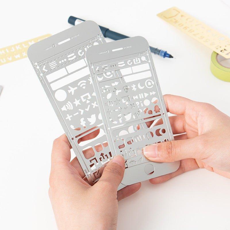 Metal Silver Multifunctional Drawing Template Ruler NP-090038 - CHL-STORE 