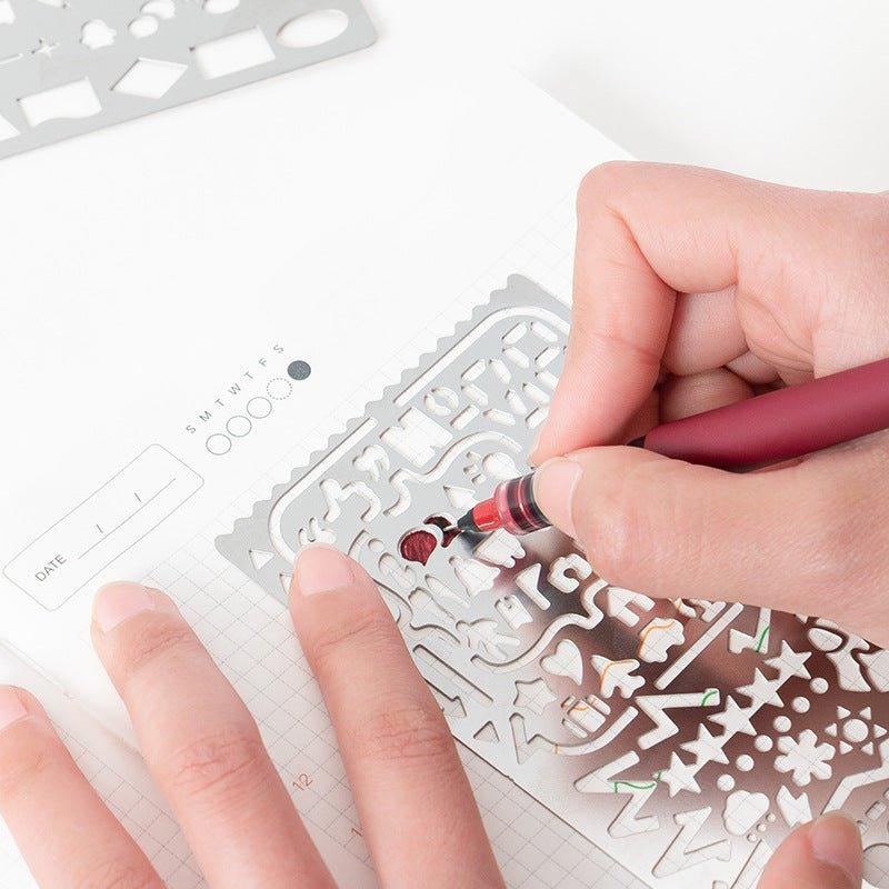 Metal Silver Multifunctional Drawing Template Ruler NP-090038 - CHL-STORE 