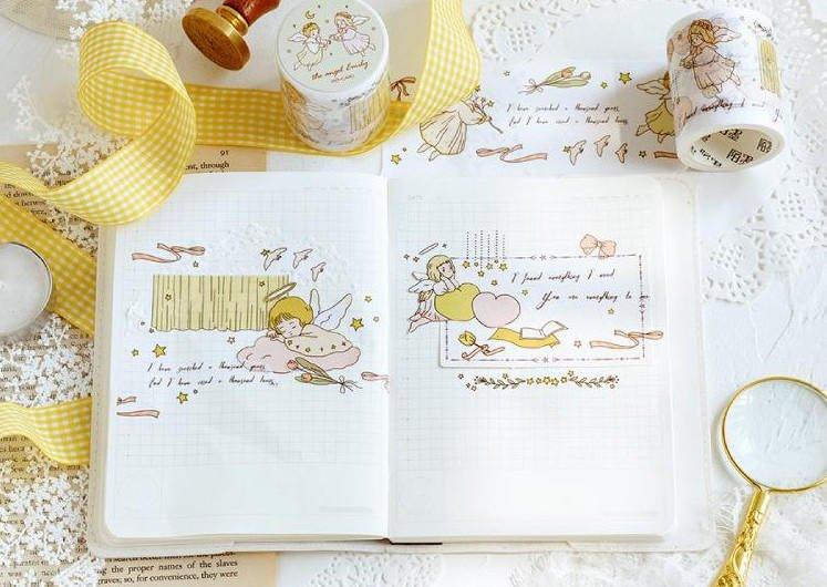 Momo and paper tape Ode to joy Annie's little angel series Hand-painted paper tape Illustration paper tape Hand account decoration Illustration flower fairy Angel Choir Bear girl - CHL-STORE 