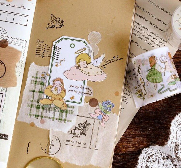 Momo and paper tape Ode to joy Annie's little angel series Hand-painted paper tape Illustration paper tape Hand account decoration Illustration flower fairy Angel Choir Bear girl - CHL-STORE 