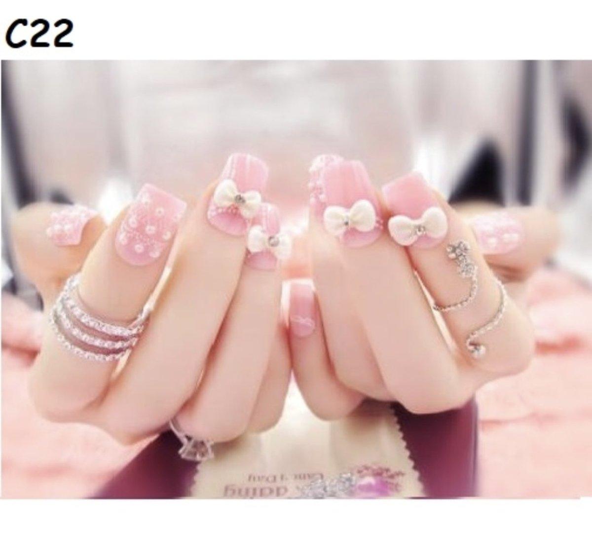 Nail painting, phototherapy nail patch, rhinestone three-dimensional carving, 24 pieces boxed with nail glue RP-0000026 - CHL-STORE 
