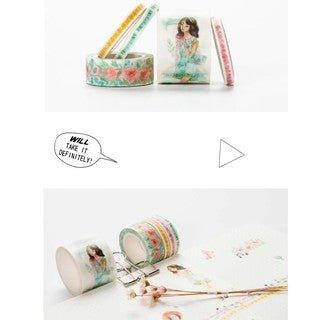 Original Flower Ancient Ｍint Green Carmine Pink Girl Ink Series Decoration Border Sticker Hand Account Washi Tape Paper Tape NP-H7TGI-005 - CHL-STORE 
