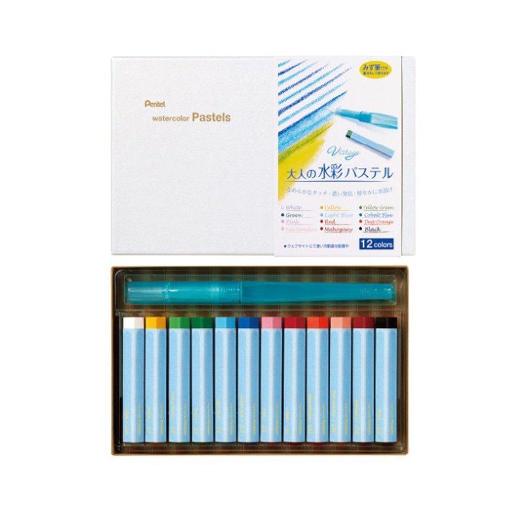 PENTEL GHW1 VISTAGE Adult's Watercolor Pastel Crayon Water-based Crayon 12/24 Color Set With Water Pen - CHL-STORE 