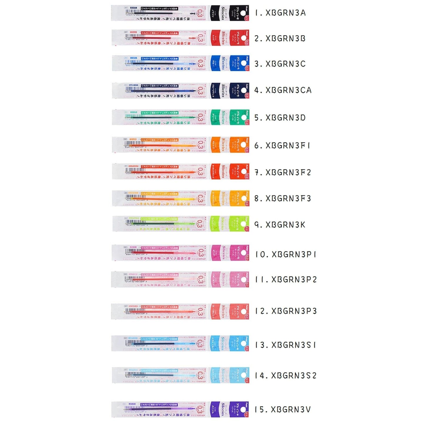 Pentel Sliccies Gel Pen Refill Colorful Refill Extra Fine Refill 0.3mm XBGRN3 - CHL-STORE 