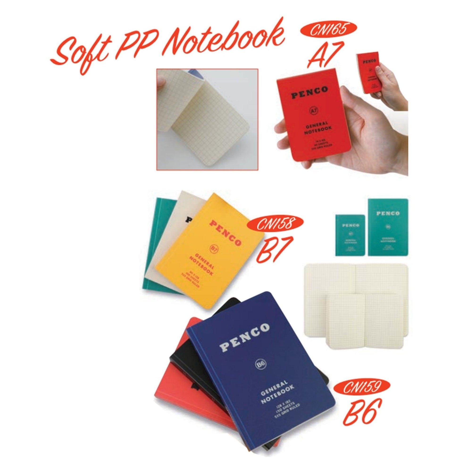 (Pre-Order) HIGHTIDE PENCO Soft PP Notebook A7 B7 B6 5MM GRID Paper Thread-bound Book CN15 - CHL-STORE 