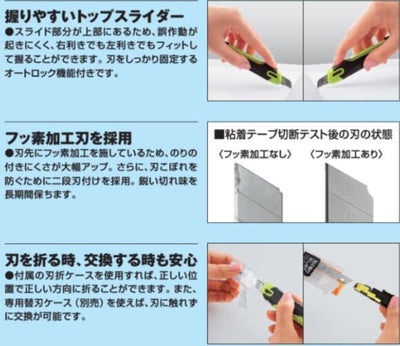 (Pre-Order) KOKUYO Flane Reliable Safety Structure Cutter Knife/Fluorine Coated Blade HA-S100 HA-S200 HA-S150-5 HA-S250-5Z - CHL-STORE 