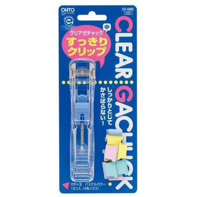 (Pre-Order) OHTO Clear Gachuck Non-Stapler Pastel Color Stainless Steel Clip GS-500C (Medium) - CHL-STORE 