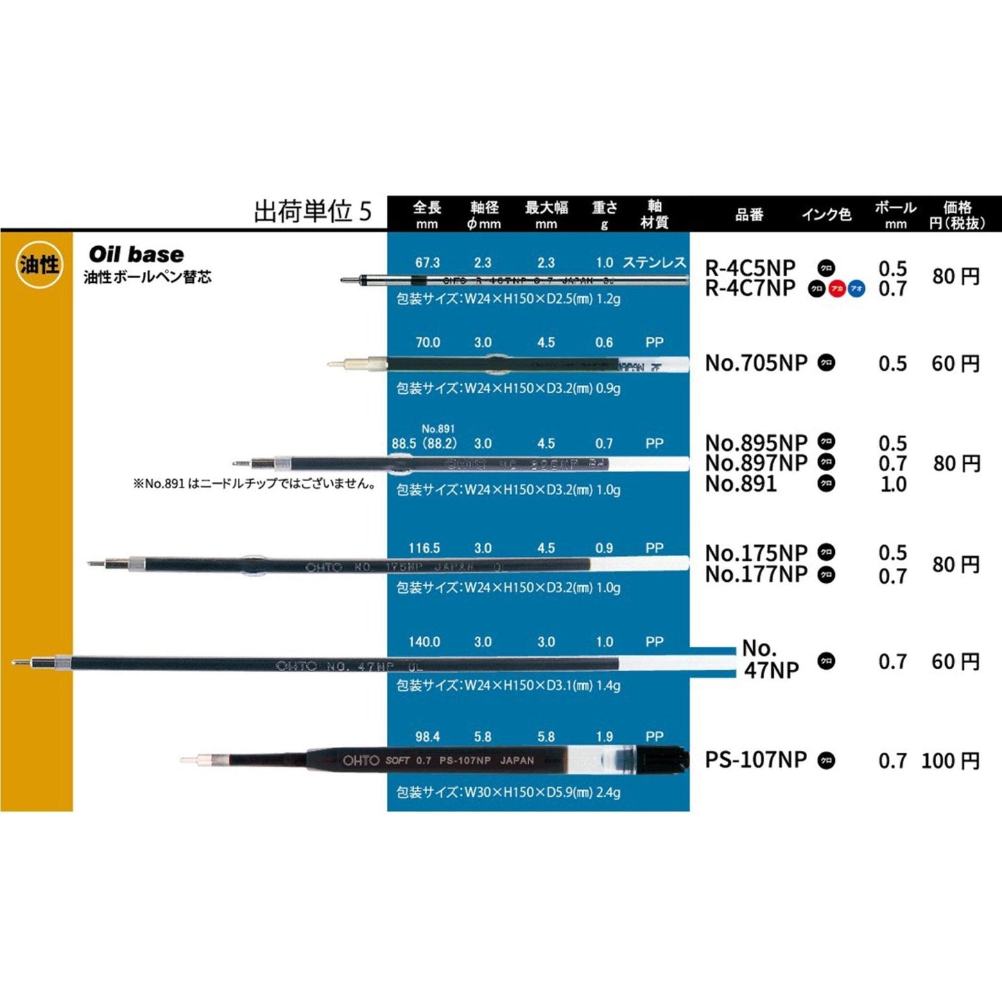 (Pre-Order) OHTO Oil-based Ballpoint Pen Refill Oil Ink PS-107NP - CHL-STORE 