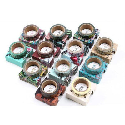 Retro Pattern Ancient Color Spectrum Plant Flower Petal Flower Cloth 1.5CM Decoration Handbook Tape Washi Tape Paper Tape NP-H7TGI-018 - CHL-STORE 