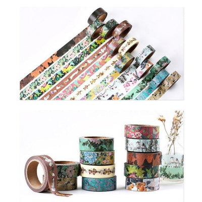 Retro Pattern Ancient Color Spectrum Plant Flower Petal Flower Cloth 1.5CM Decoration Handbook Tape Washi Tape Paper Tape NP-H7TGI-018 - CHL-STORE 