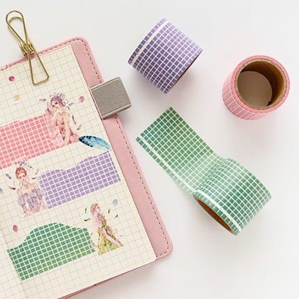 Salt wide grid washi tape Solid color square Decorative material NP-000159 - CHL-STORE 