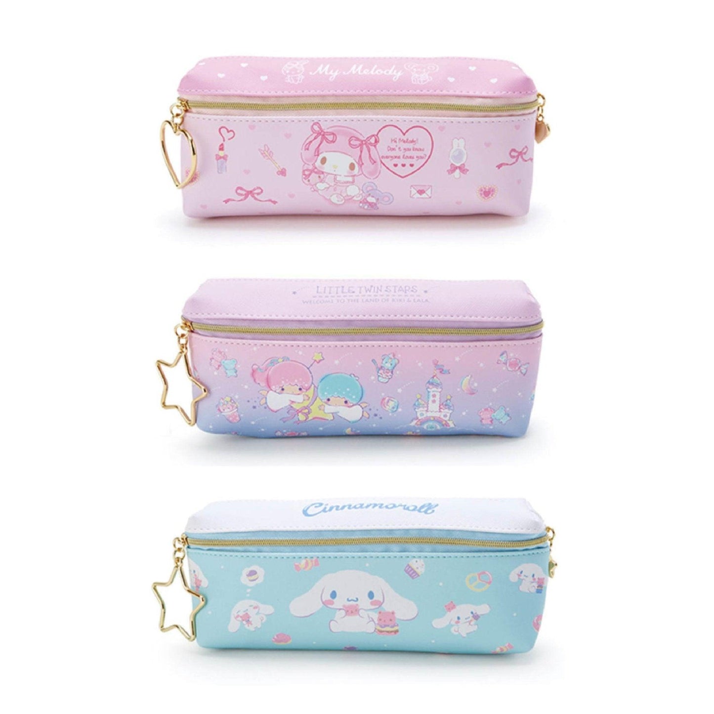 SANRIO Double Leather Pencil Case Melody KIKI & LALA Little twin stars Cinnamoroll Metal Zipper - CHL-STORE 