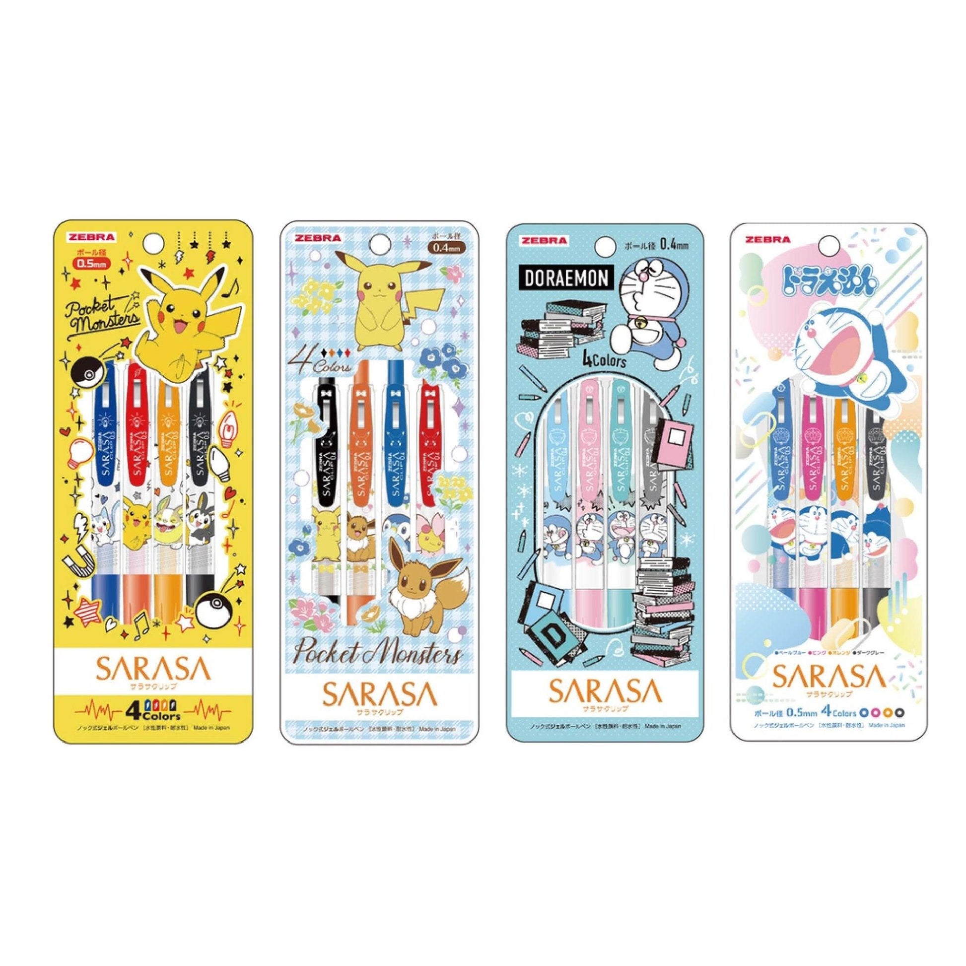 SHOWA NOTE X ZEBRA SARASA 0.5MM Gel Pen 4 Color Set Pikachu Doraemon Set - CHL-STORE 