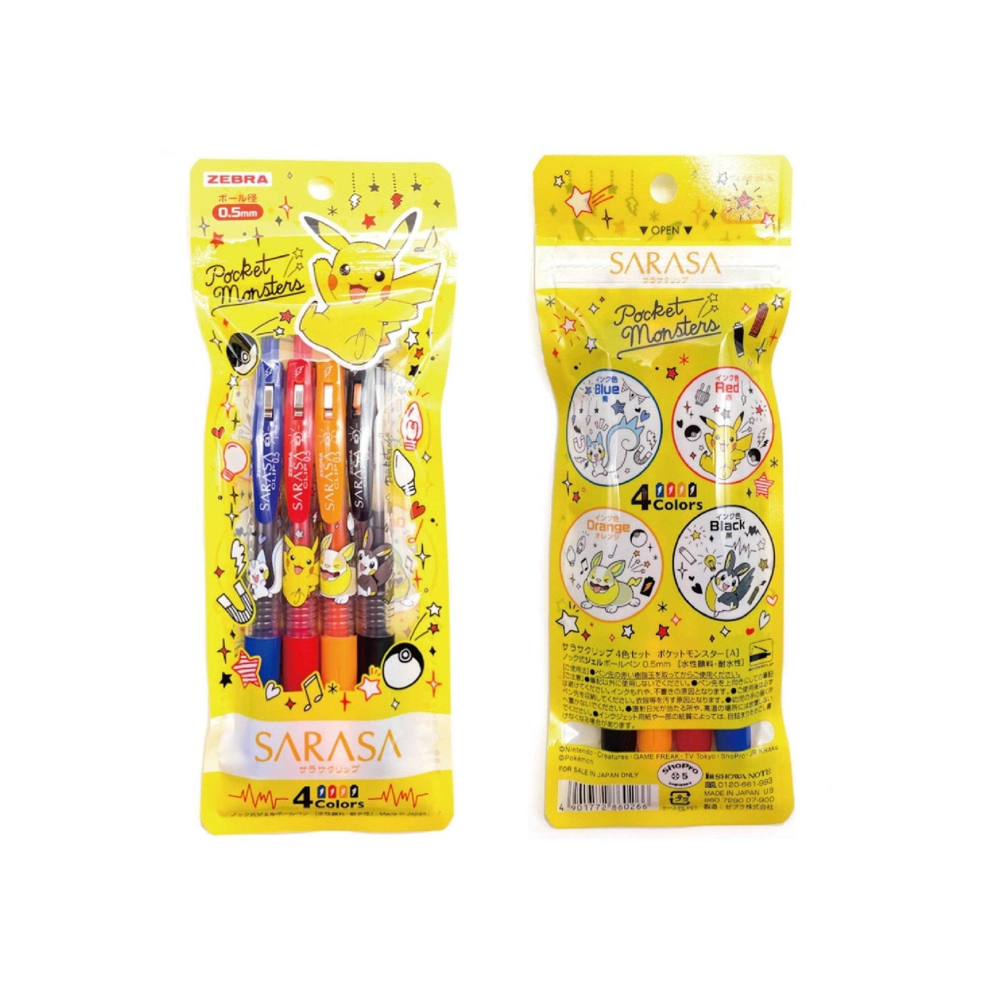 SHOWA NOTE X ZEBRA SARASA 0.5MM Gel Pen 4 Color Set Pikachu Doraemon Set - CHL-STORE 
