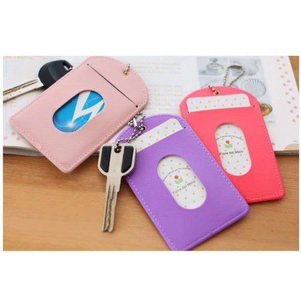 Simple Candy Color Leather Card Holder ID Holder Easy Card Holder Casual Storage Clip Key Ring NP-H7TAF-904 - CHL-STORE 