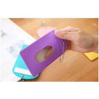 Simple Candy Color Leather Card Holder ID Holder Easy Card Holder Casual Storage Clip Key Ring NP-H7TAF-904 - CHL-STORE 