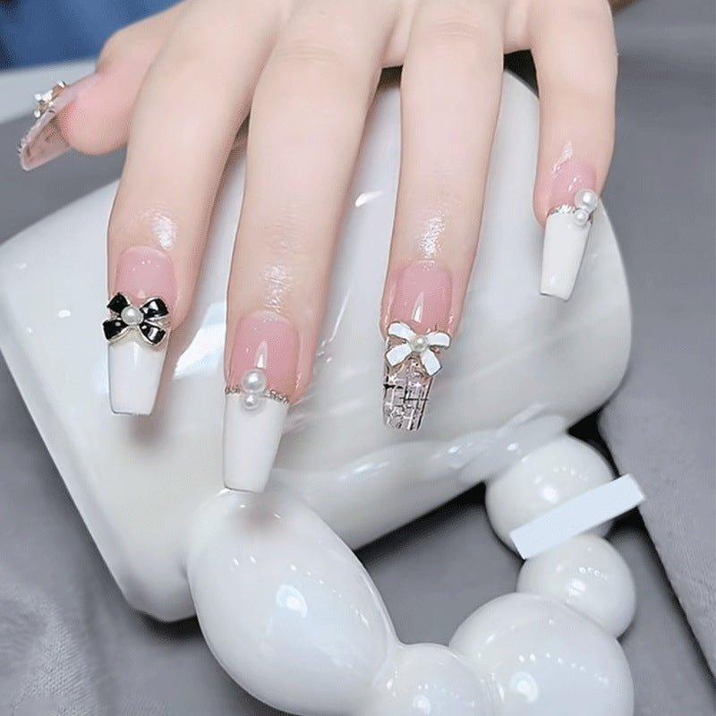 Simple French style small fragrance black and white pearl bow manicure alloy jewelry AC-030019 - CHL-STORE 