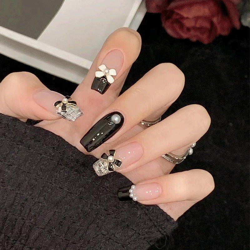Simple French style small fragrance black and white pearl bow manicure alloy jewelry AC-030019 - CHL-STORE 