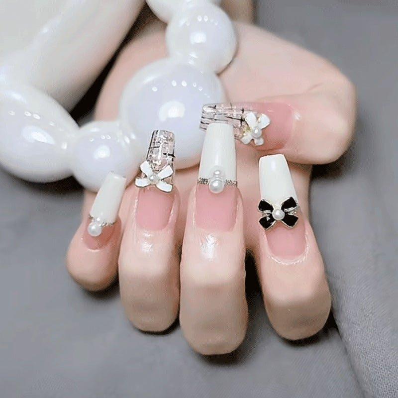 Simple French style small fragrance black and white pearl bow manicure alloy jewelry AC-030019 - CHL-STORE 