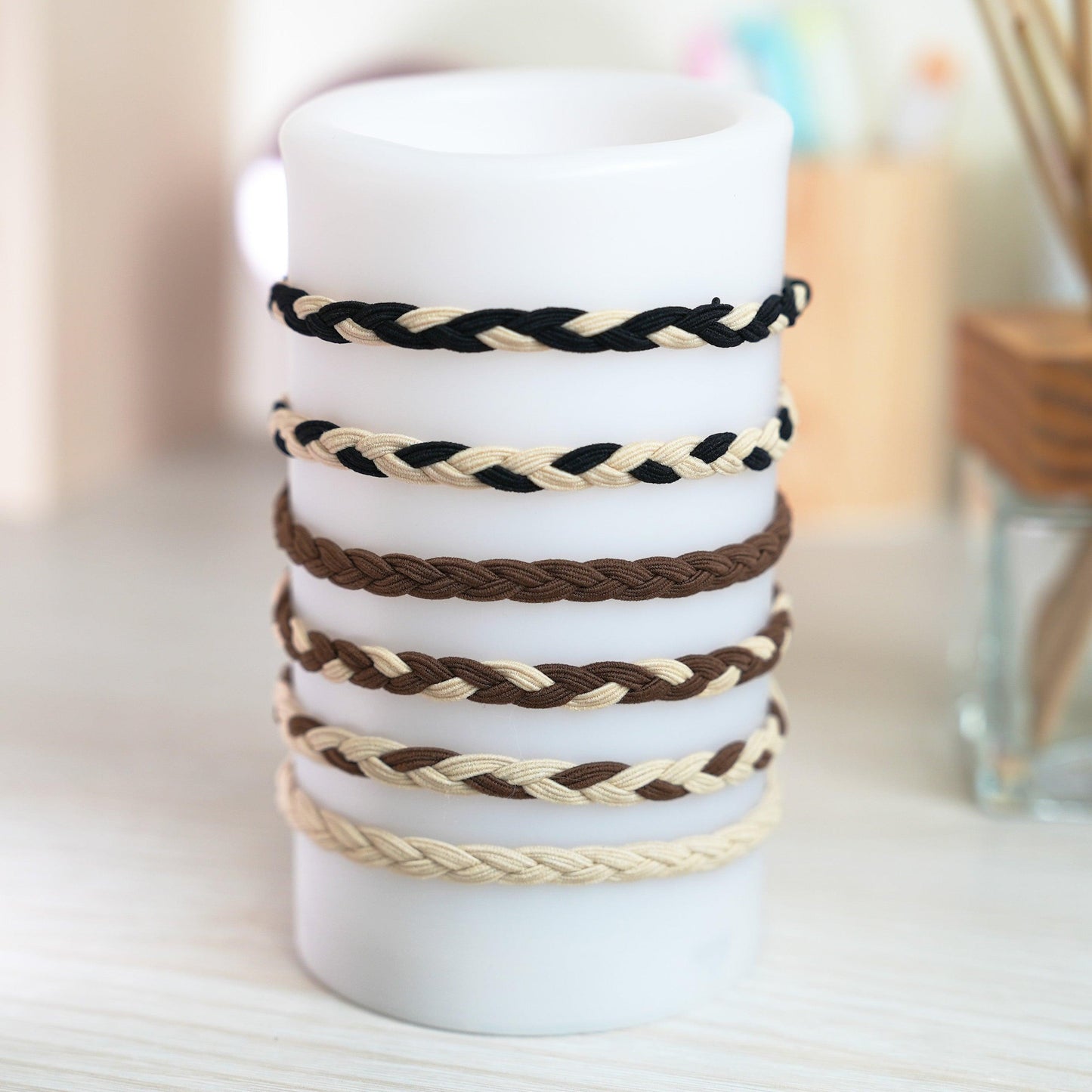 SIMPLE HIGH-GRADE ELASTIC EARTH TONE WIDE TWIST BRAIDED HAIR RING AC000021 - CHL-STORE 