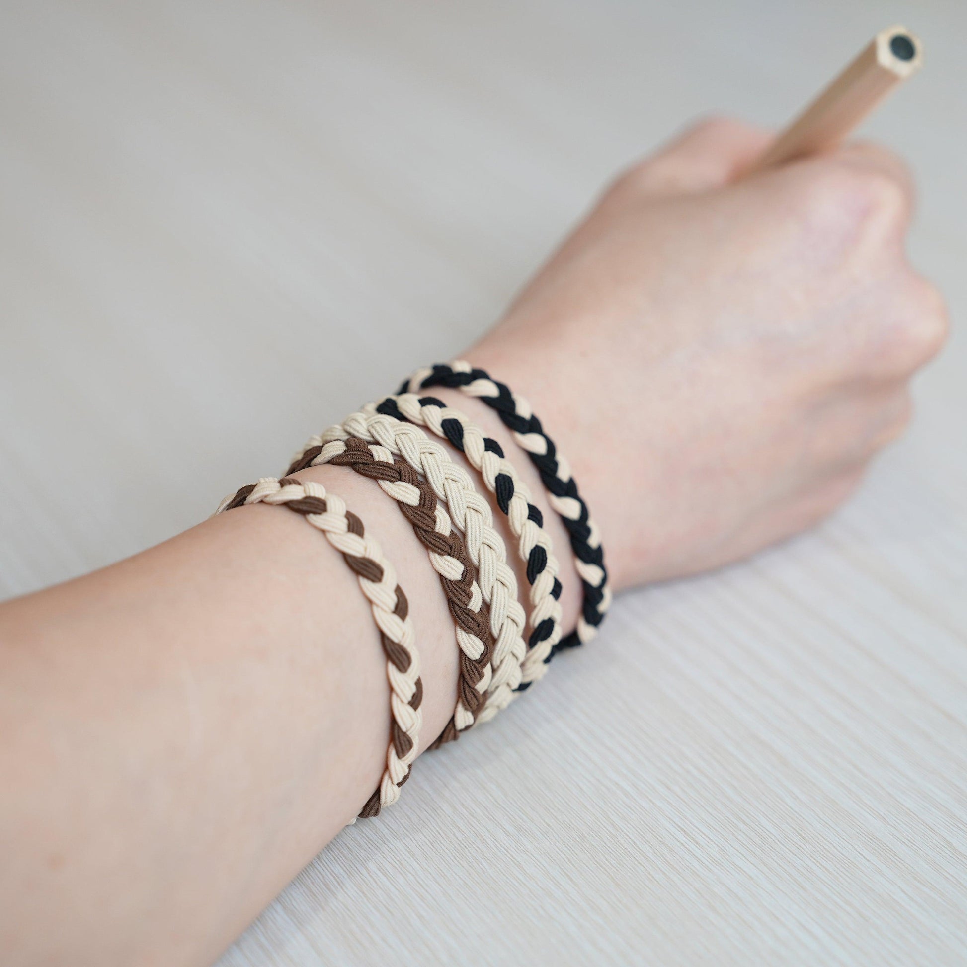 SIMPLE HIGH-GRADE ELASTIC EARTH TONE WIDE TWIST BRAIDED HAIR RING AC000021 - CHL-STORE 