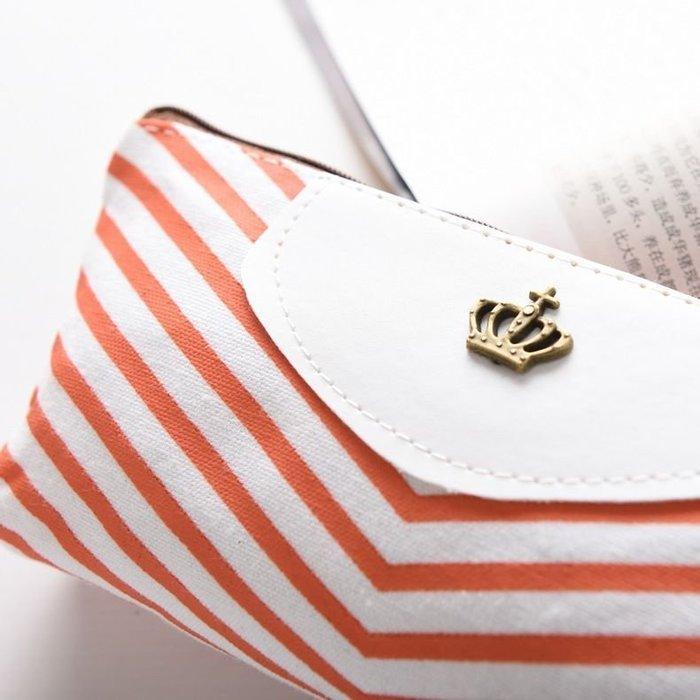 Simple Versatile Navy Crown Striped Sea Breeze Pencil Case Pencil Case Pen Case Canvas Pen Case Storage Bag Orange - CHL-STORE 