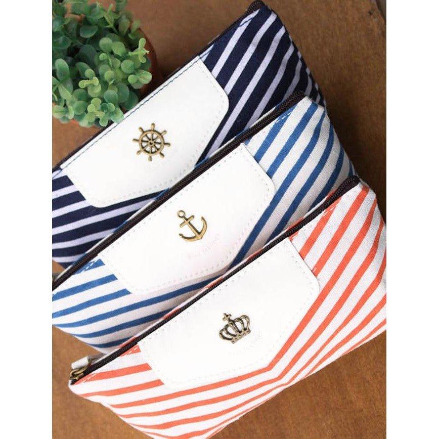 Simple Versatile Navy Crown Striped Sea Breeze Pencil Case Pencil Case Pen Case Canvas Pen Case Storage Bag Orange - CHL-STORE 