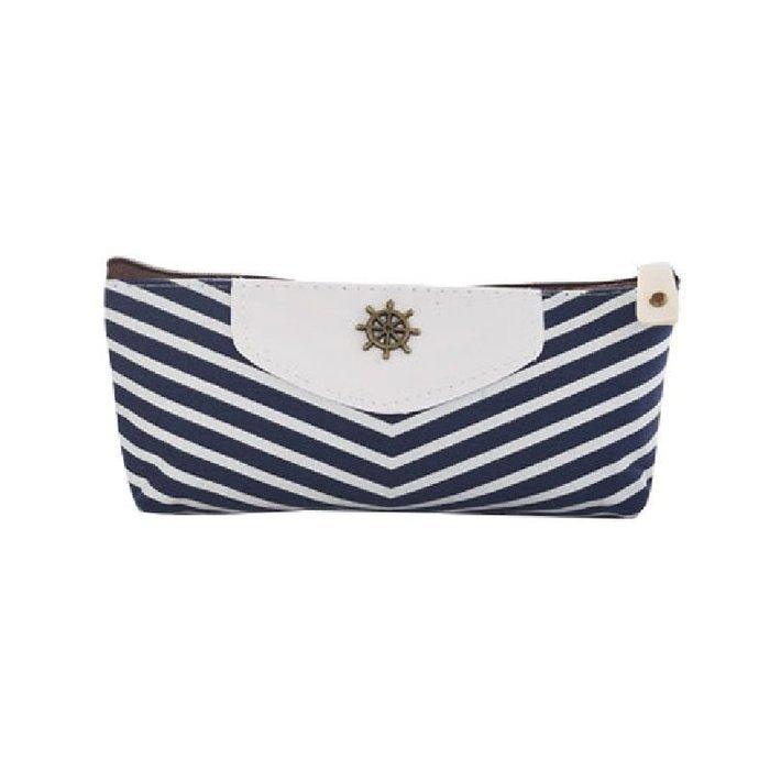 Simple Versatile Navy Crown Striped Sea Breeze Pencil Case Pencil Case Pen Case Canvas Pen Case Storage Bag Orange - CHL-STORE 