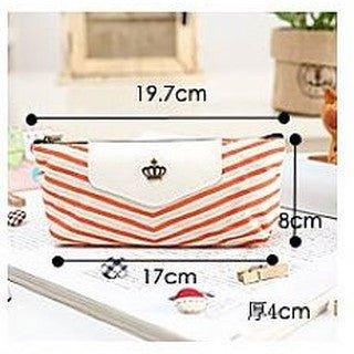 Simple Versatile Navy Crown Striped Sea Breeze Pencil Case Pencil Case Pen Case Canvas Pen Case Storage Bag Orange - CHL-STORE 