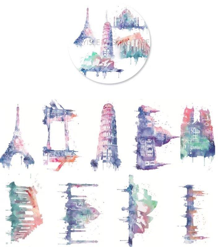 Sky Island Watercolor World Passing By the Whole World Travel Arcitecture Landmarks Color Washi Tape Paper Tape NP-H7TAY-0304 - CHL-STORE 