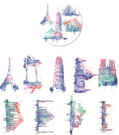 Sky Island Watercolor World Passing By the Whole World Travel Arcitecture Landmarks Color Washi Tape Paper Tape NP-H7TAY-0304 - CHL-STORE 