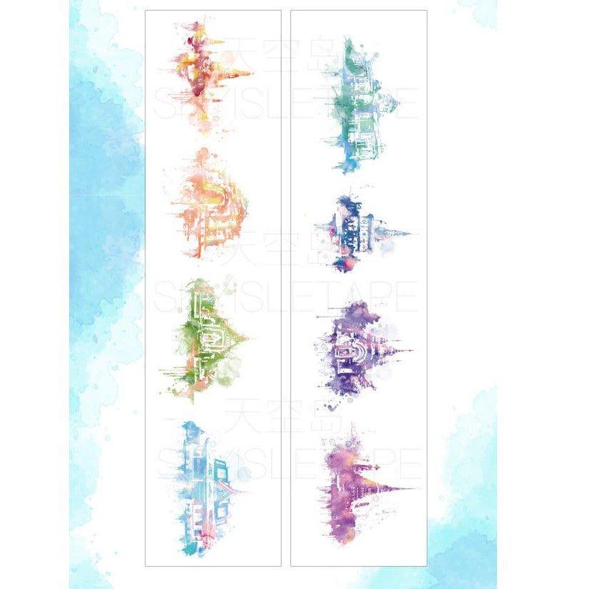 Sky Island Watercolor World Passing By the Whole World Travel Arcitecture Landmarks Color Washi Tape Paper Tape NP-H7TAY-0304 - CHL-STORE 