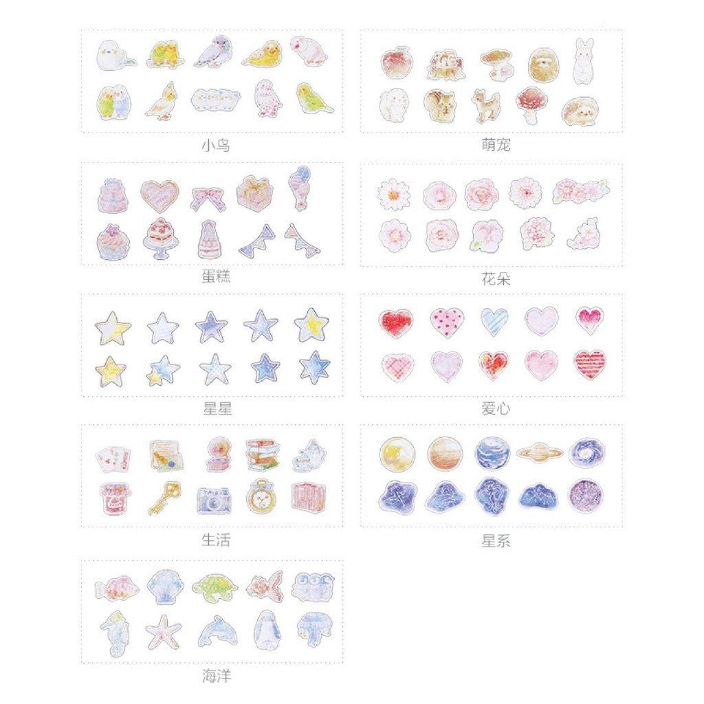 Watercolor hand-painted style stickers decorative stickers seal stickers undersea animal stickers galaxy stickers universe stars sea creatures NP-000119 - CHL-STORE 