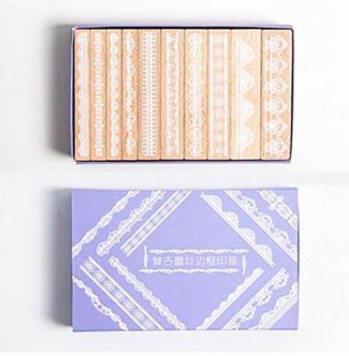 Wooden Stamp Lace Border Strip Stamp Set NP-060011 - CHL-STORE 