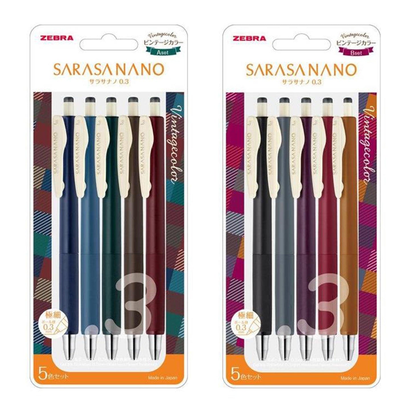 ZEBRA SARASA NANO 0.3MM CLIP BALLPOINT PEN 5 COLORS SET - CHL-STORE 